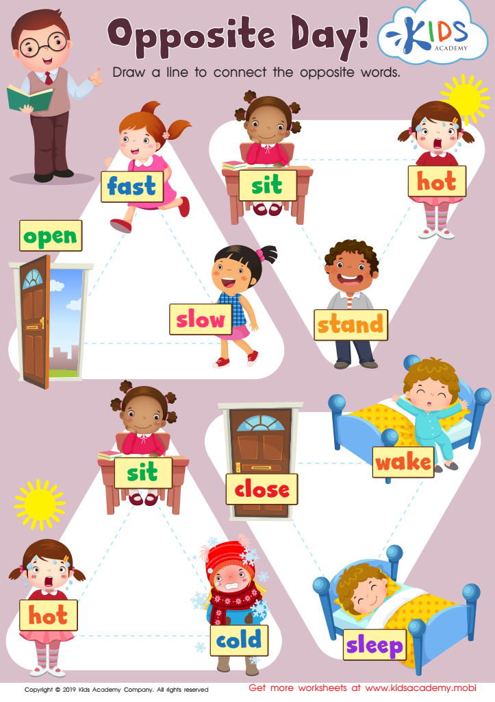 opposite worksheet for preschoolers