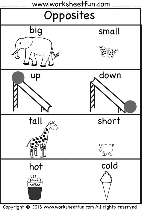 opposite worksheet kindergarten