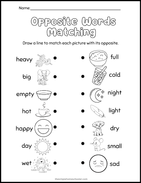 8 Free Opposite Words Worksheets For Kindergarten: Easy Print ...