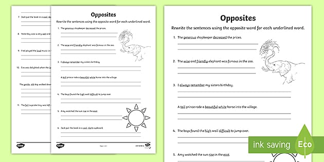 3rd and 4th Class Choosing Opposites Worksheet 