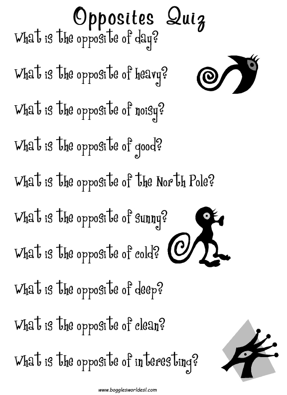 Opposite Games and Worksheets for ESL