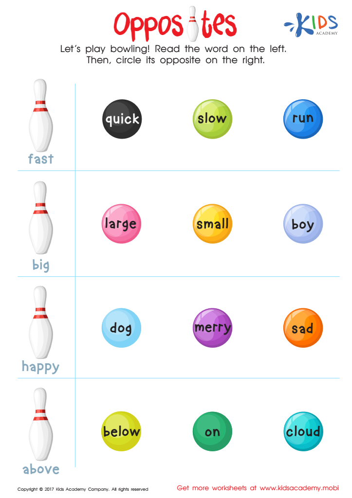 Opposites Worksheet: Free Printable for Children