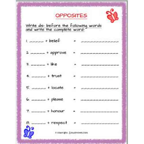 English Opposites Usage Dis Worksheet 2 Grade 2 - EStudyNotes