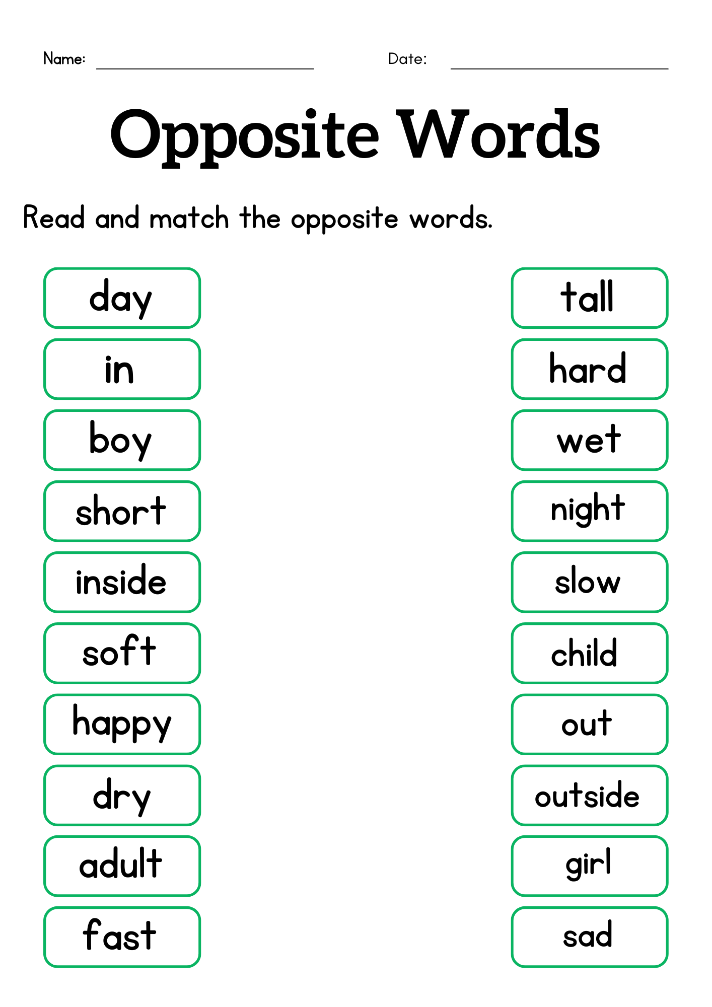 opposites worksheet kindergarten