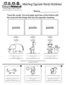 Opposite Words Worksheets for Kindergarten (Free Printables)