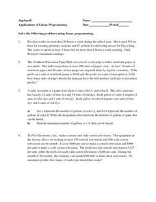 Linear Programming Worksheet - Worksheets Library