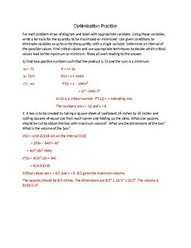 Optimization Practice Worksheet and Detailed Answer Key by The ...