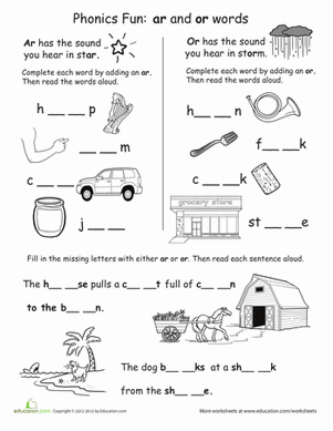 Phonics Fun: Ar and Or Words | Worksheet 