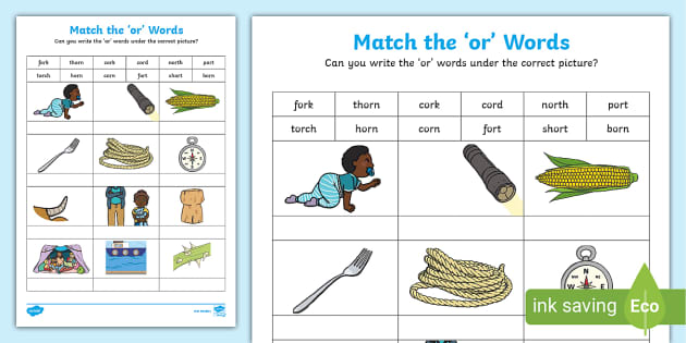 Or Words Phonics Worksheet | Phase 3 | Twinkl (teacher made)
