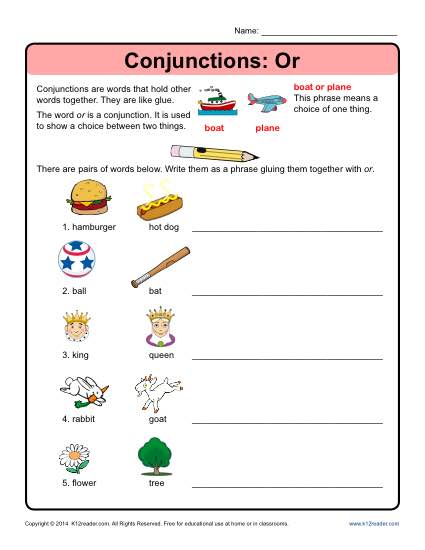 Conjunctions: Or | Conjunction Worksheets