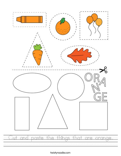 Cut and paste the things that are orange Worksheet - Twisty Noodle
