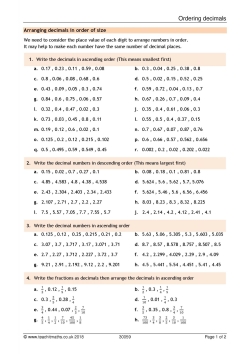 order fractions and decimals worksheet