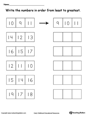 order numbers from least to greatest worksheet