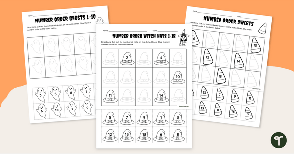 Ordering Numbers Worksheet - Halloween Cut and Paste | Teach Starter