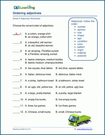 order of adjectives worksheet