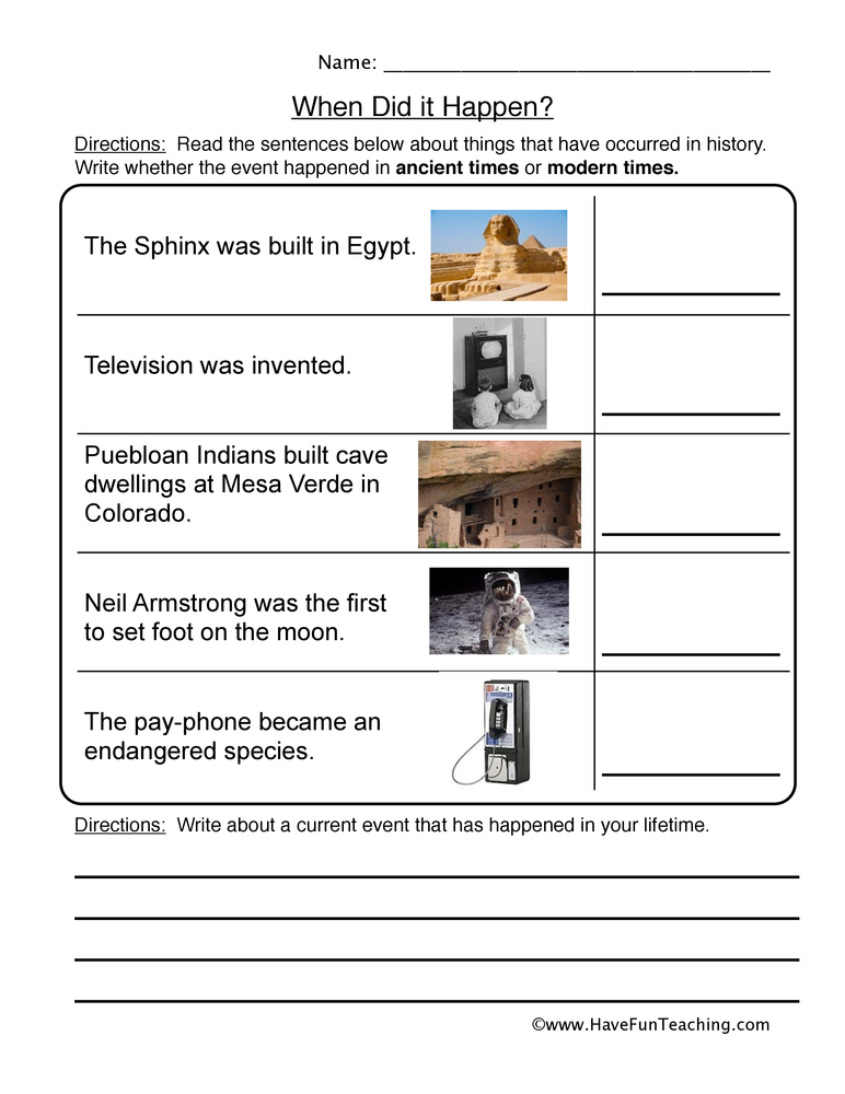 Historical Events Order of Events Worksheet  