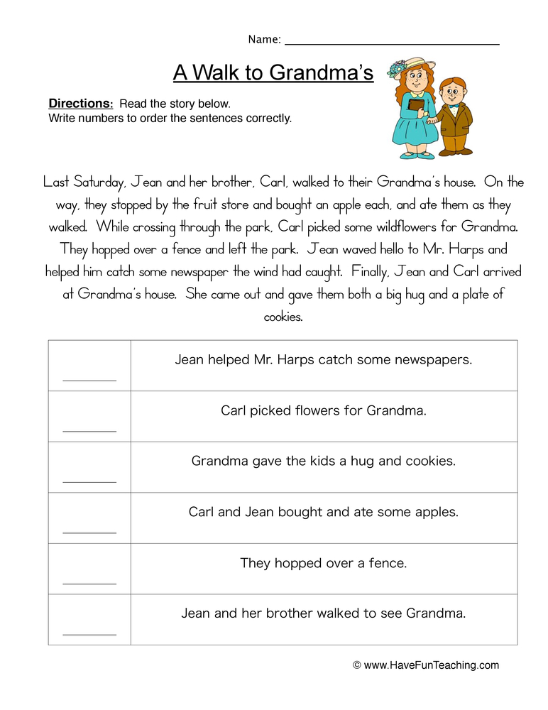 Story Events Order of Events Worksheet  