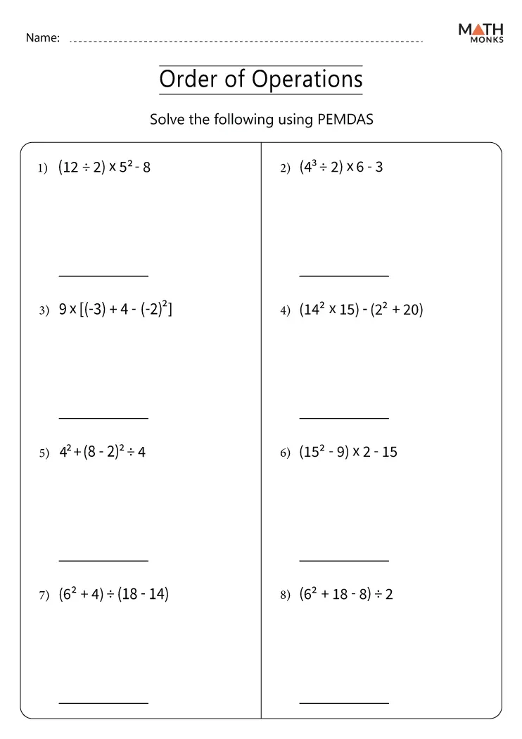 order of operation worksheet pdf