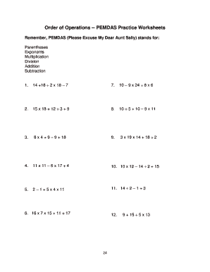 order of operation worksheet pdf