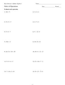 order of operations common core worksheet