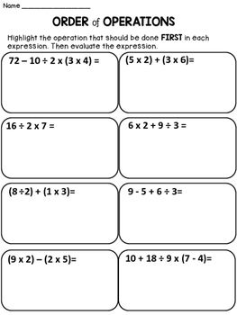 order of operations easy worksheet
