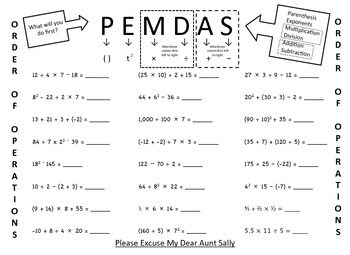 order of operations easy worksheet