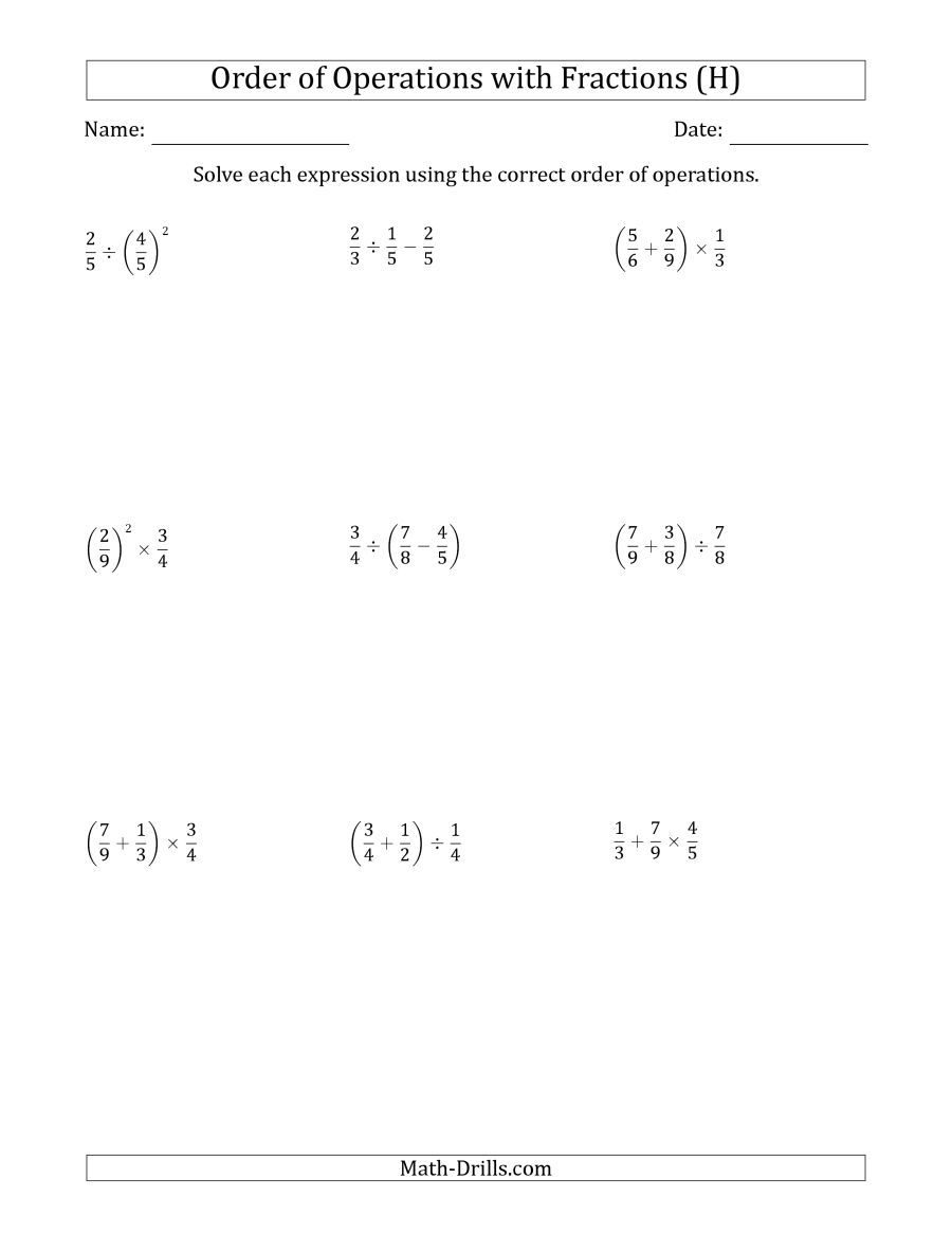 order of operations easy worksheet