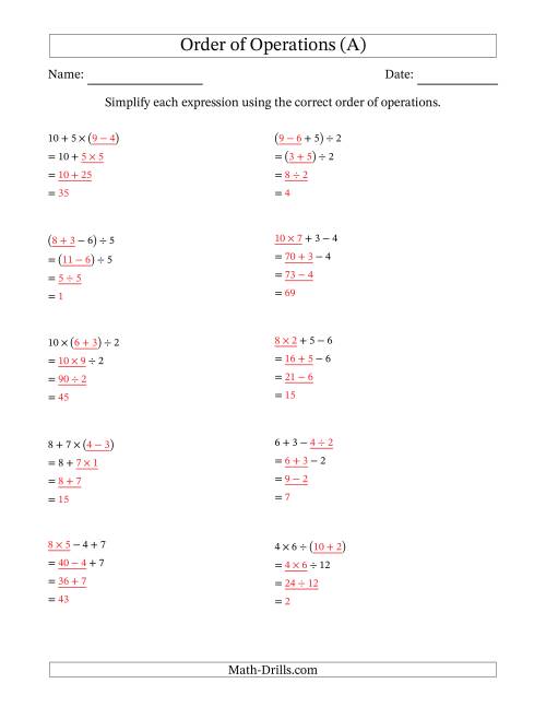 order of operations exponents worksheet