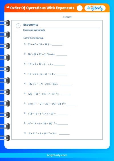 Benefits Of The Order Of Operations With Exponents Worksheets ...