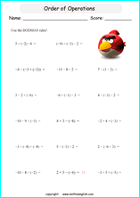 order of operations integers worksheet