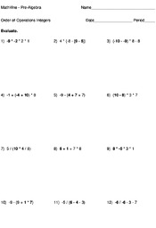 order of operations integers worksheet