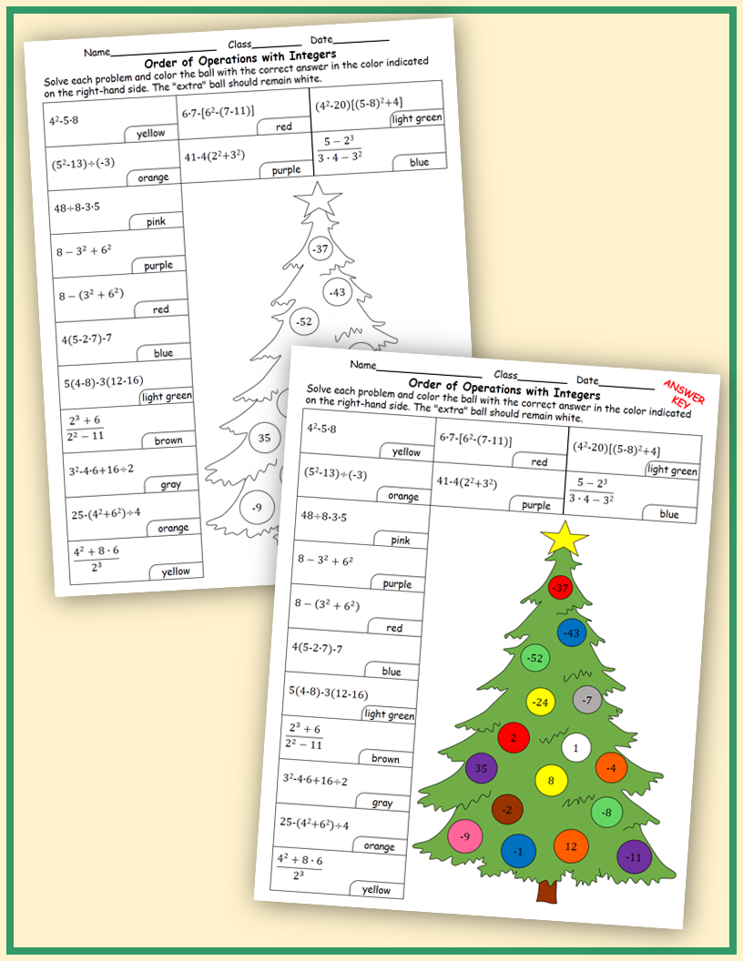 order of operations integers worksheet