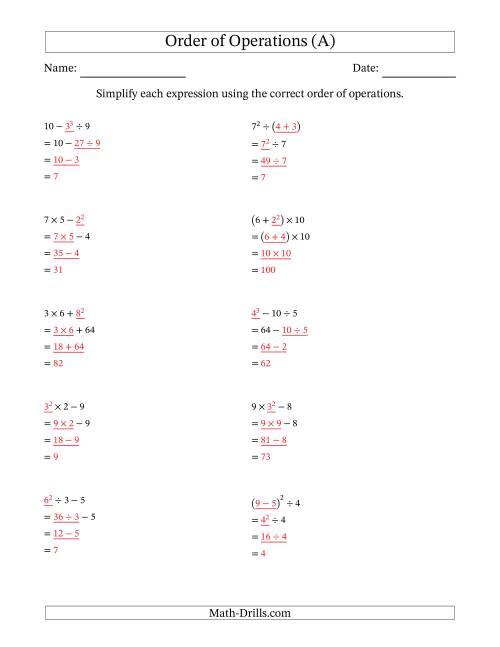 order of operations pemdas worksheet