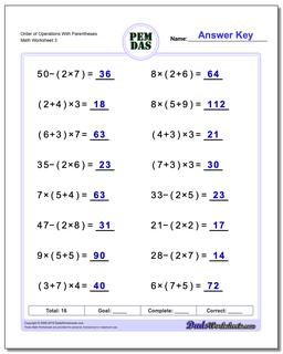 order of operations pemdas worksheet