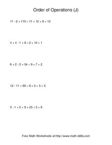 order of operations printable worksheet