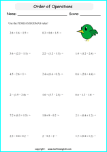 order of operations with decimals worksheet
