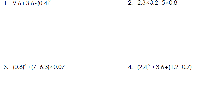 order of operations with decimals worksheet