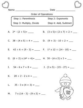 order of operations with exponents worksheet