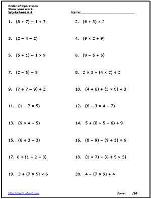 order of operations with exponents worksheet