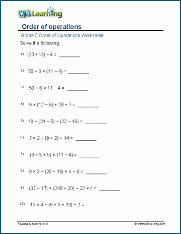 order of operations with fractions worksheet