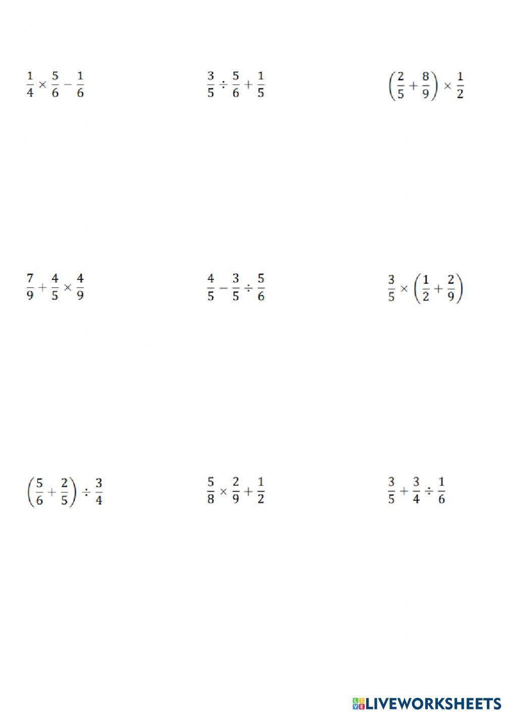 order of operations with fractions worksheet