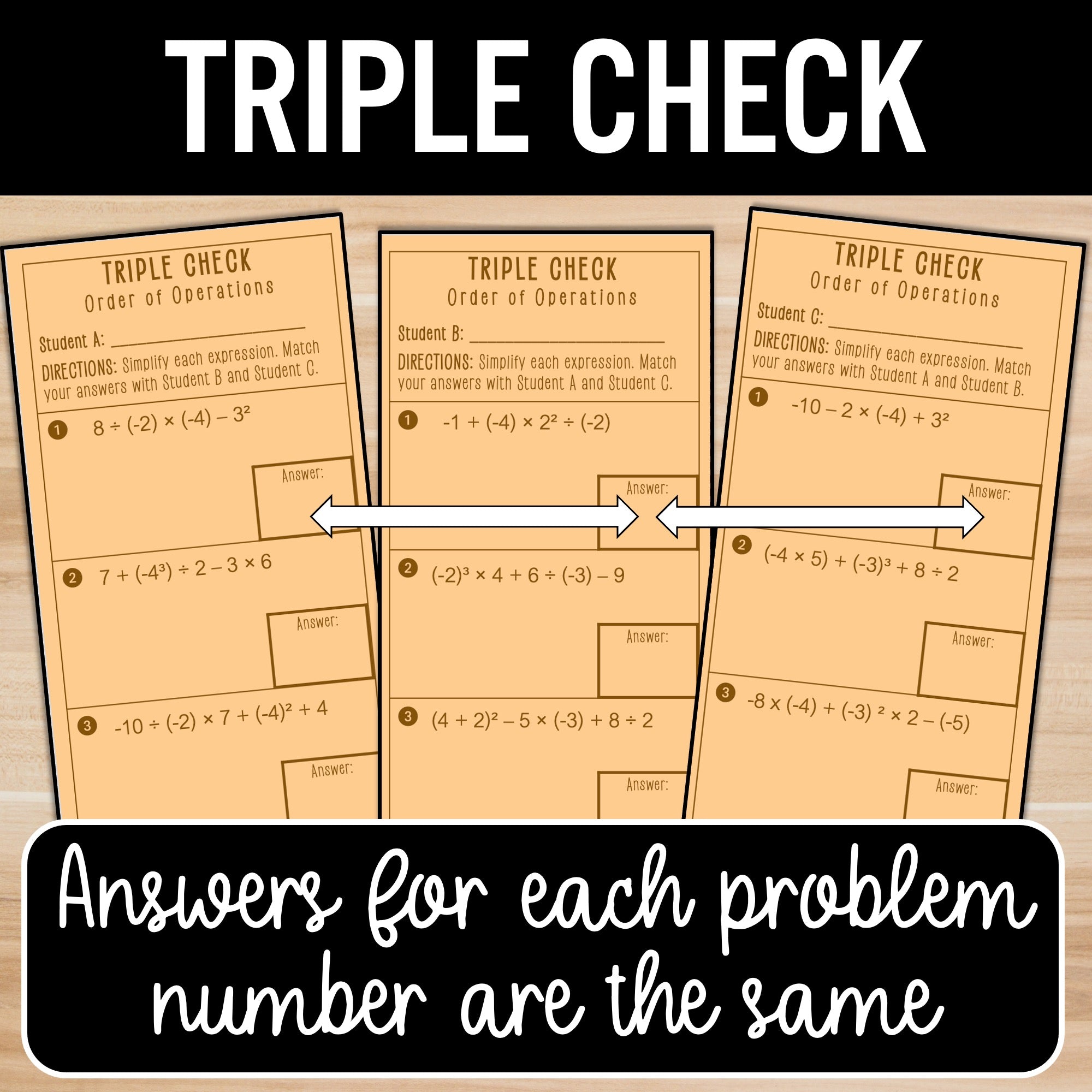 order of operations with integers and exponents worksheet