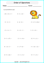 order of operations with integers and exponents worksheet