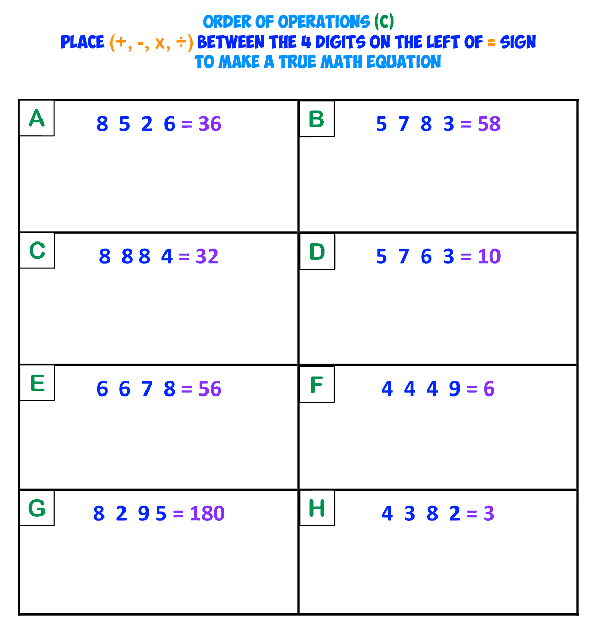 order of operations with integers worksheet