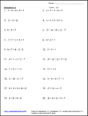 order of operations with parentheses worksheet