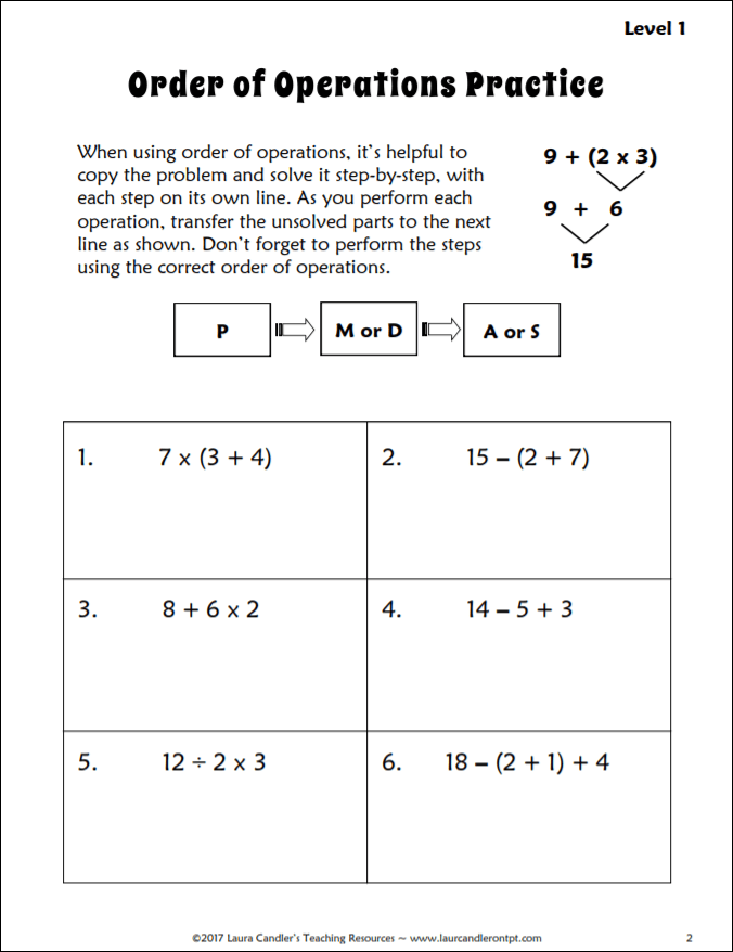 order of operations worksheet 3rd grade