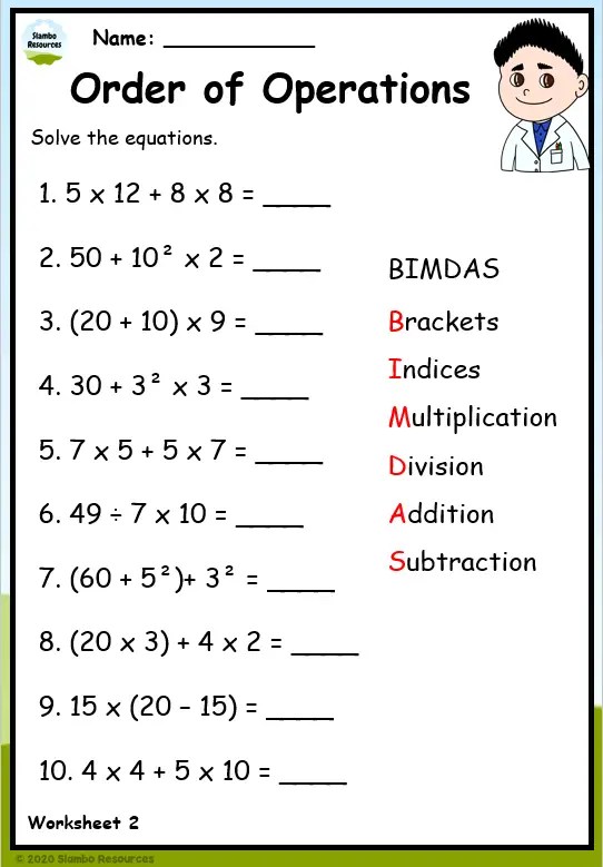 order of operations worksheet 4th grade