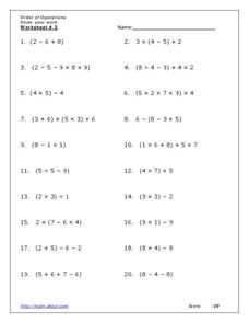 order of operations worksheet 4th grade