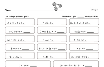 order of operations worksheet 5th grade math