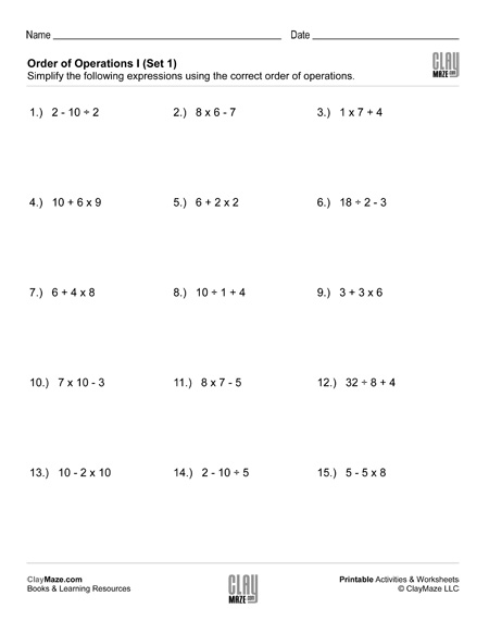 order of operations worksheet 5th grade